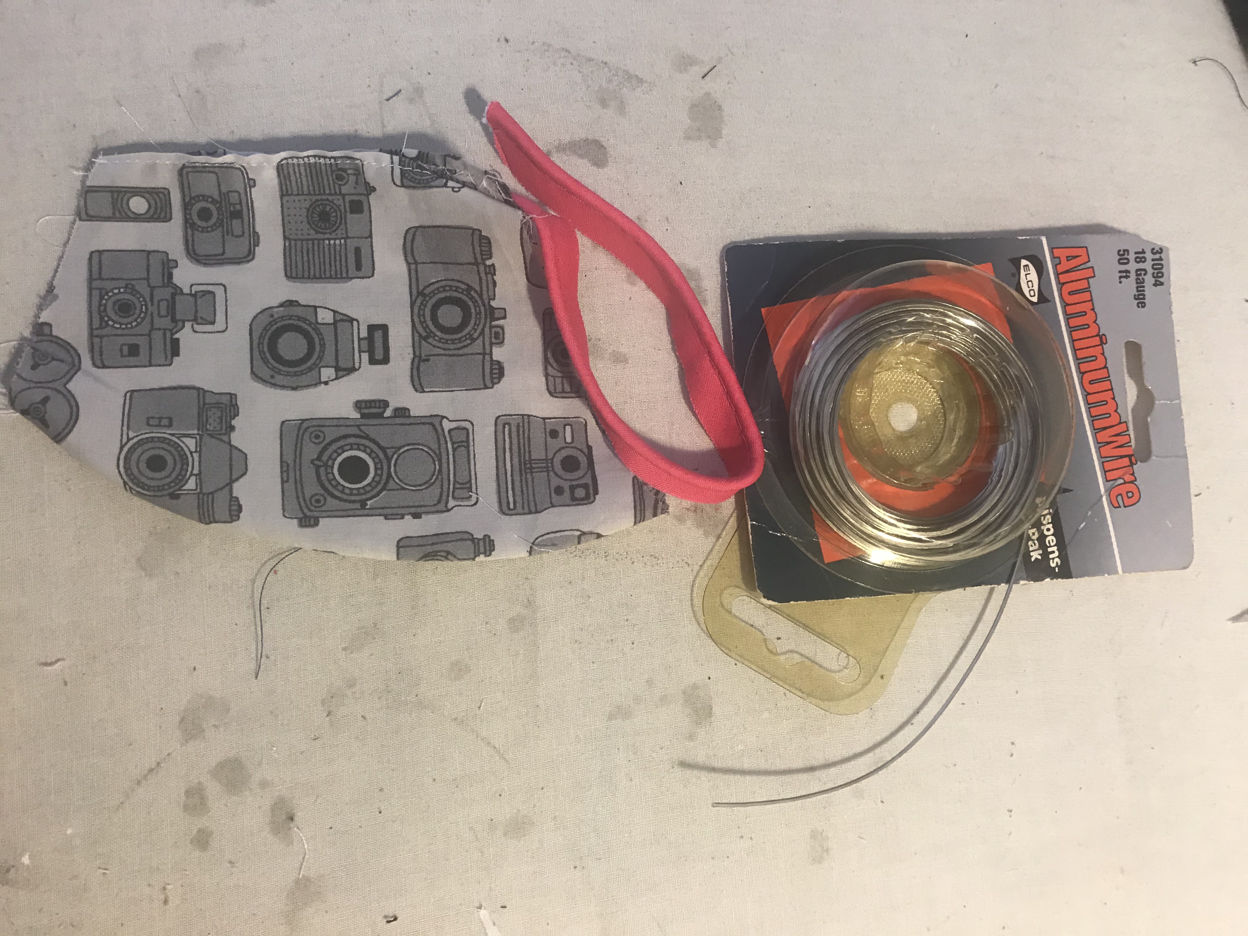 wire, piping, and mask